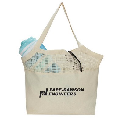 Cotton Canvas Mesh Beach Tote Bag